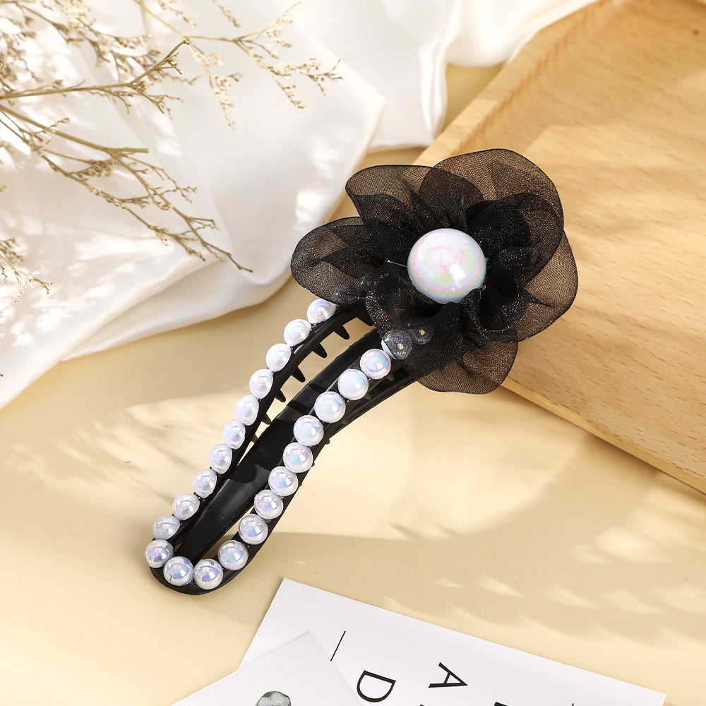 【Awaytr】 CD1770 12cm mesh flower pearl duckbill clip