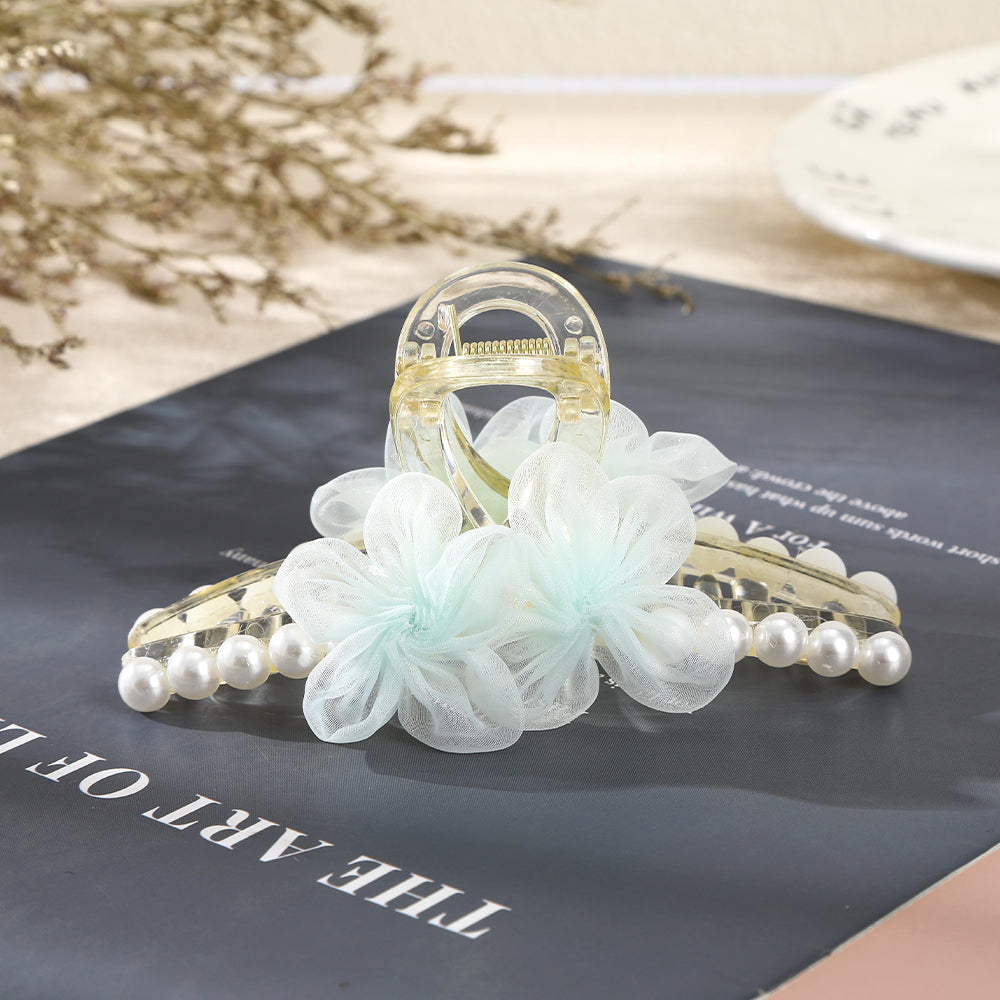 【Awaytr】CB1273 12cm Mesh Flower Pearl Hair Comb