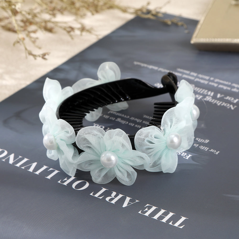 【Awaytr】CB1271  10cm Mesh Flower Pearl Hair Clip