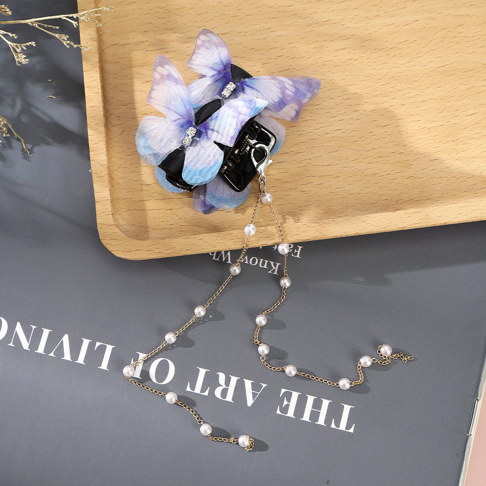 【Awaytr】CB1423 Double Butterfly Pearl Tassel Hair Clip