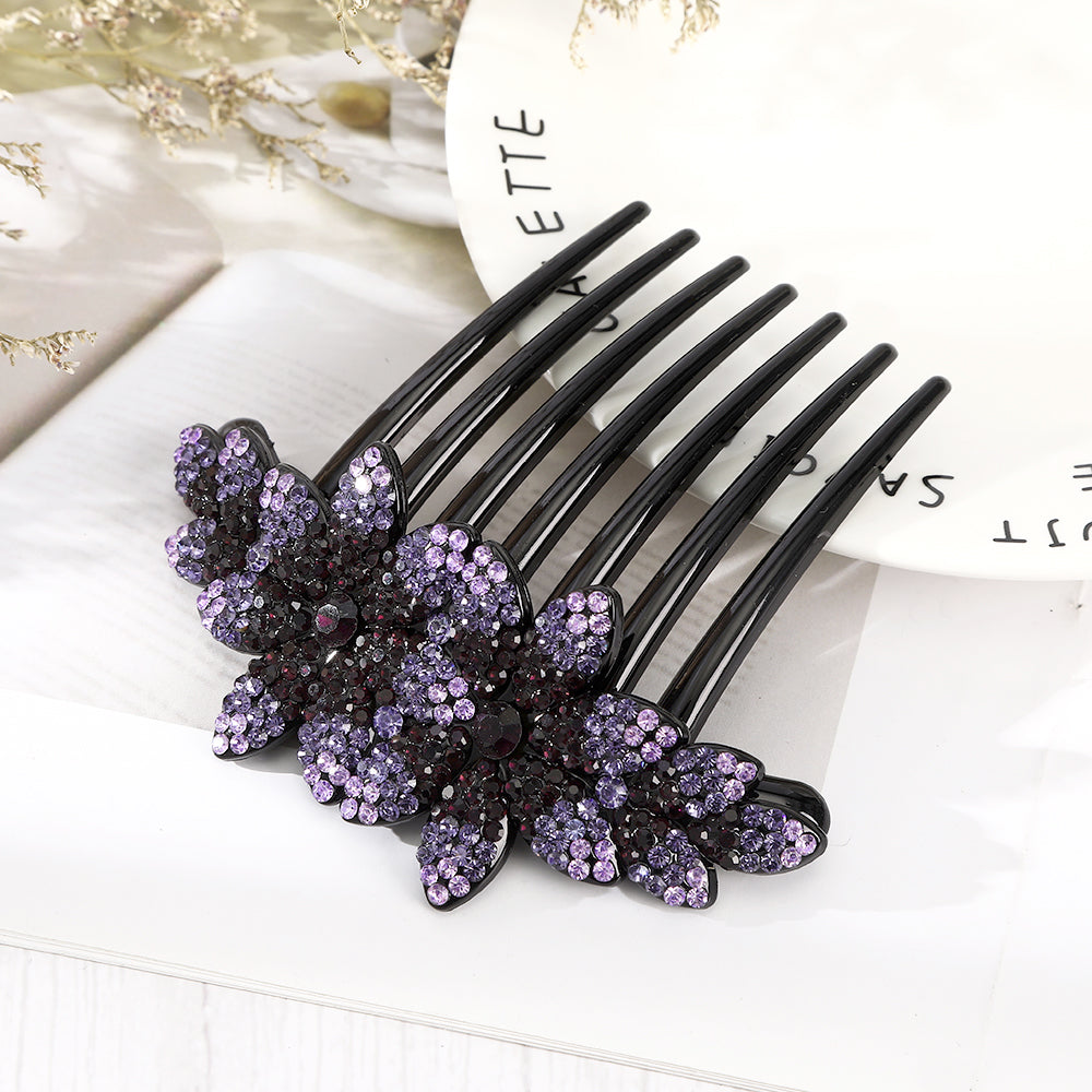 【Awaytr】 CB1351 10.5cm Rhinestone Flower Comb