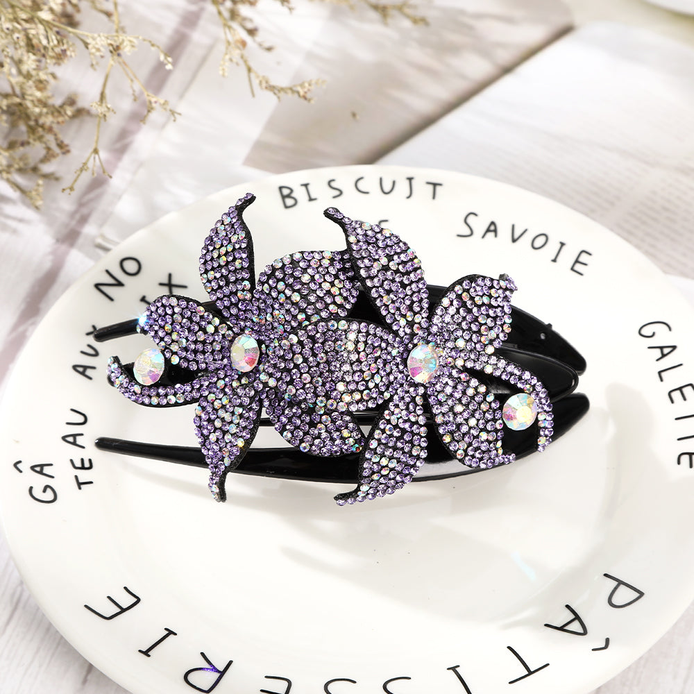 【Awaytr】CB1349 11cm Rhinestone Double Flower Hair Clip