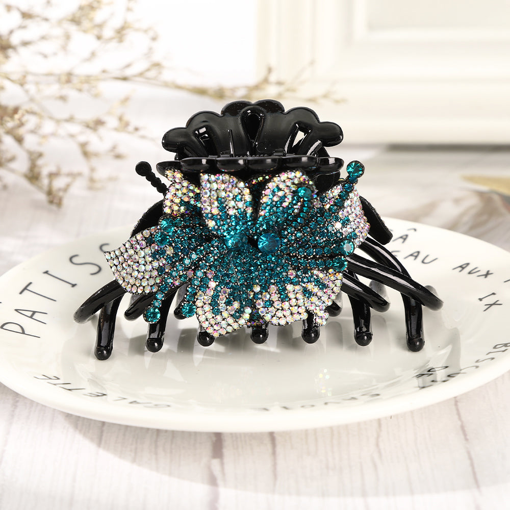 【Awaytr】CB1336 10cm full diamond flower multi-tooth hair claw clip