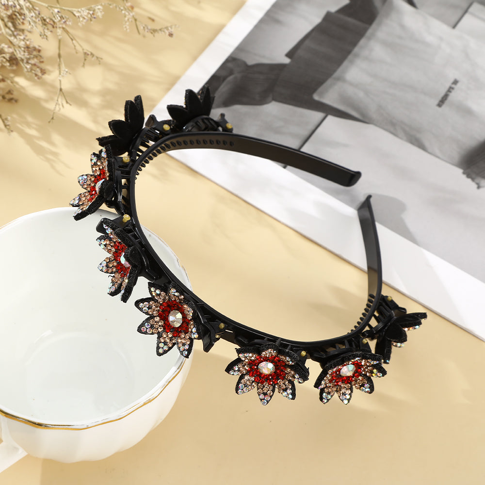 【Awaytr】 CB1338  Rhinestone Flower Braided Hairband