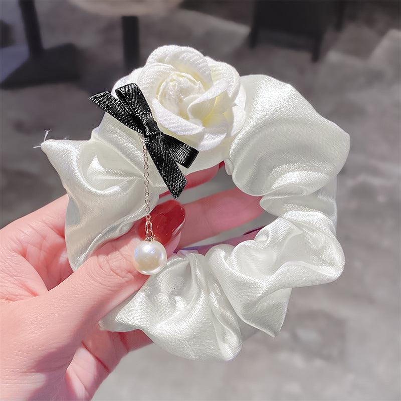 【Awaytr】CB1780 Rose Flower Pearl Large hair scrunchie