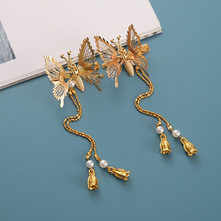 【Awaytr】CB1304 Alloy Butterfly Tassel Hair Clip