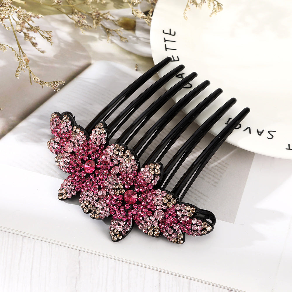 【Awaytr】 CB1351 10.5cm Rhinestone Flower Comb