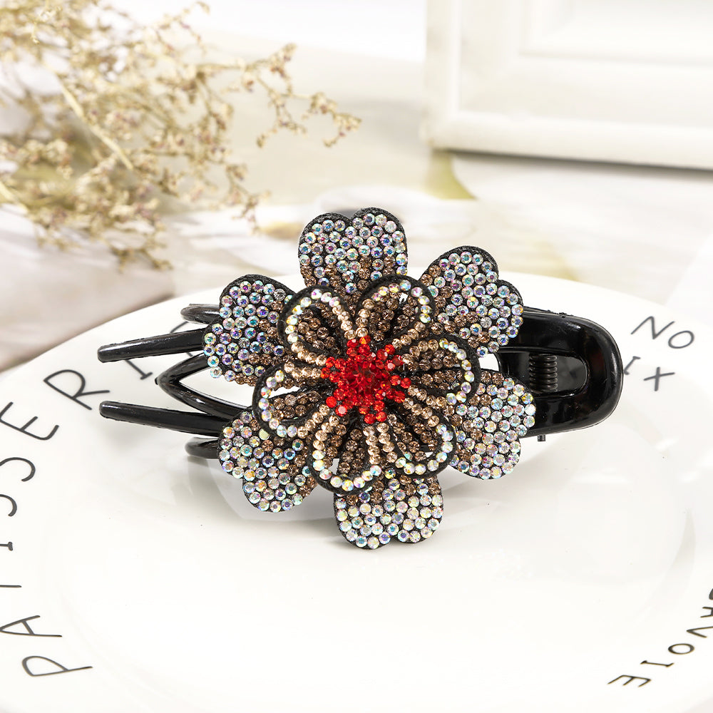 【Awaytr】CB1350 9cm Rhinestone Double Flower Hair Clip