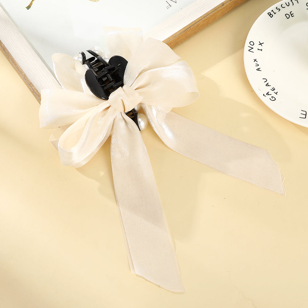 【Awaytr】CB1394 17cm Bow Knot Pearl Hair Clip