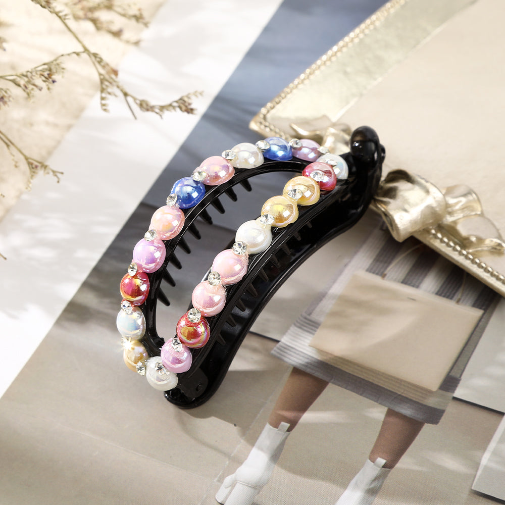 【Awaytr】CB1299 8cm Oval Pearl Rhinestone Hair Clip