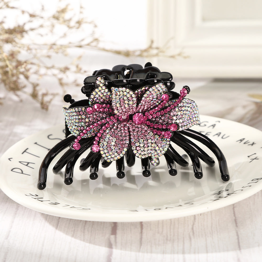 【Awaytr】CB1336 10cm full diamond flower multi-tooth hair claw clip