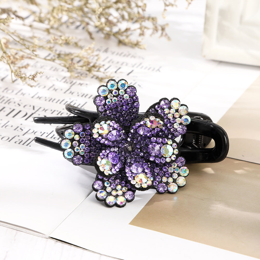 【Awaytr】CB1353 9cm Rhinestone Flower Tri-Tooth Hair Clip