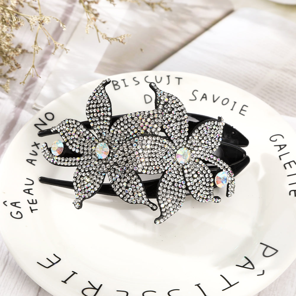 【Awaytr】CB1349 11cm Rhinestone Double Flower Hair Clip