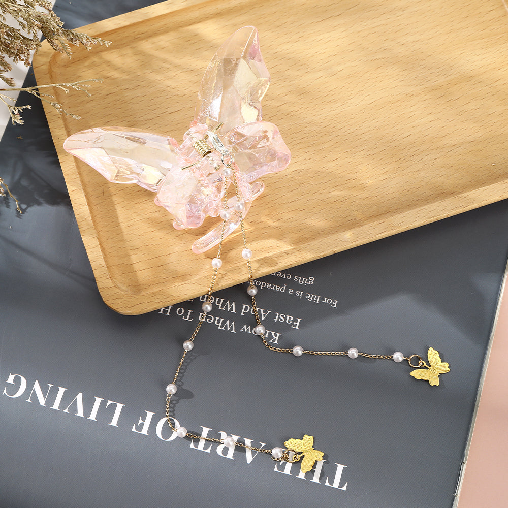 【Awaytr】CB1422 Butterfly Pearl Tassel Hair Claw Clip