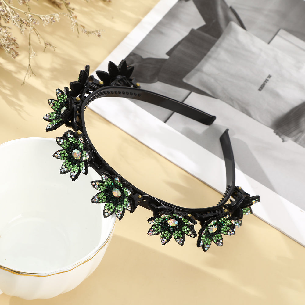 【Awaytr】 CB1338  Rhinestone Flower Braided Hairband