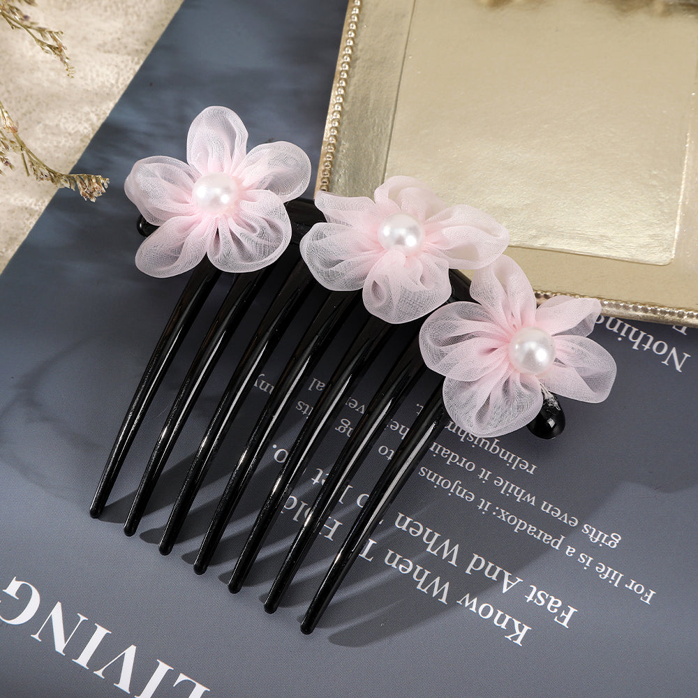 【Awaytr】CB1272 12cm Mesh Flower Pearl Hair Comb