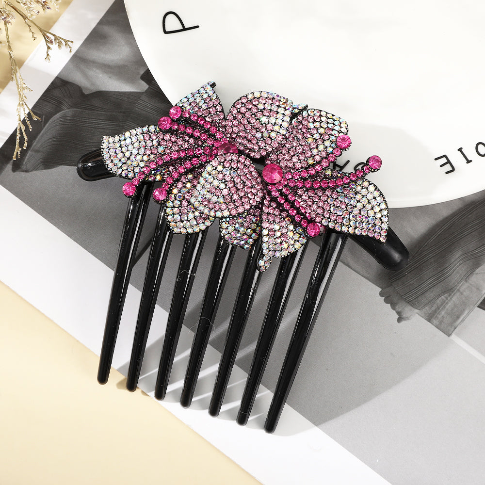 【Awaytr】 CB1335  10.5cm Rhinestone Flower Comb