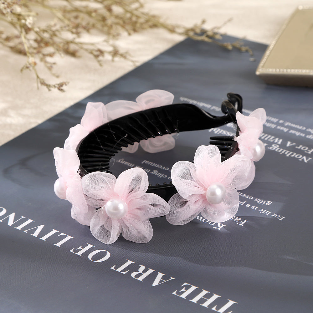 【Awaytr】CB1271  10cm Mesh Flower Pearl Hair Clip