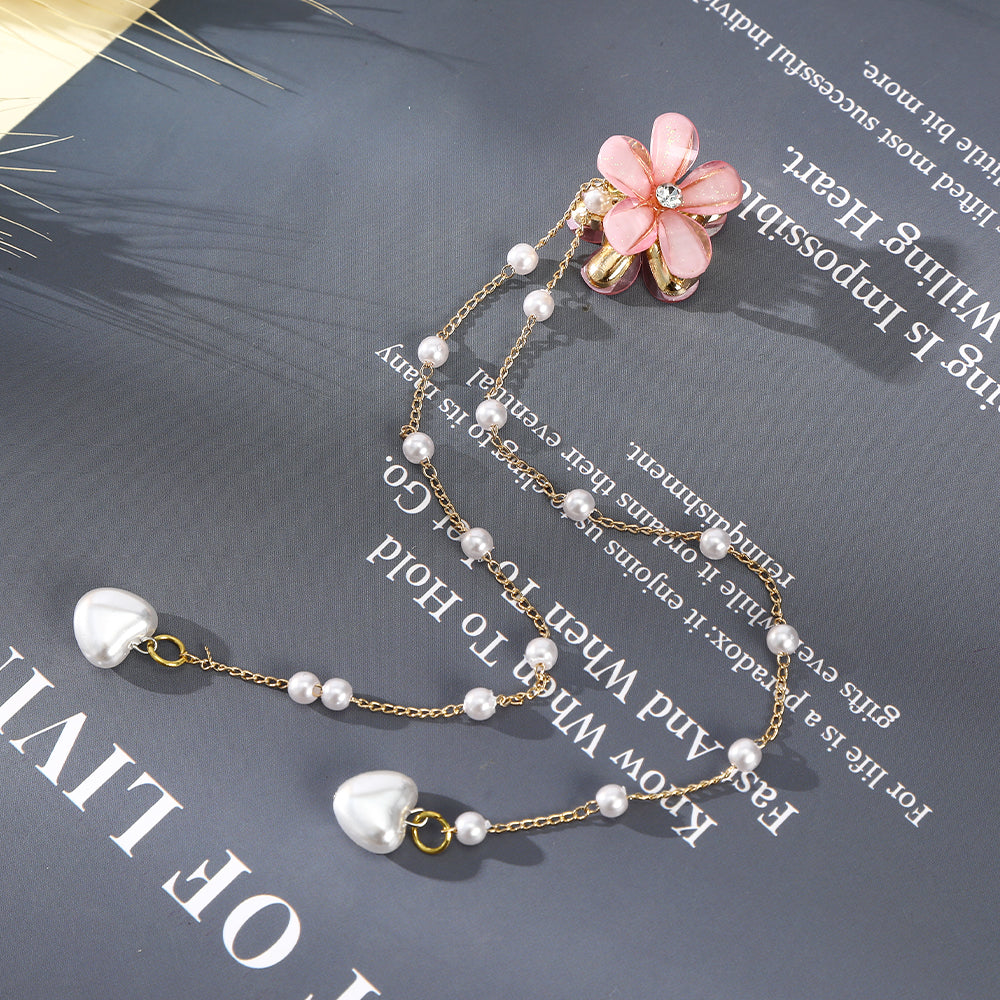 CB1433 Small flower pearl tassel hair clip