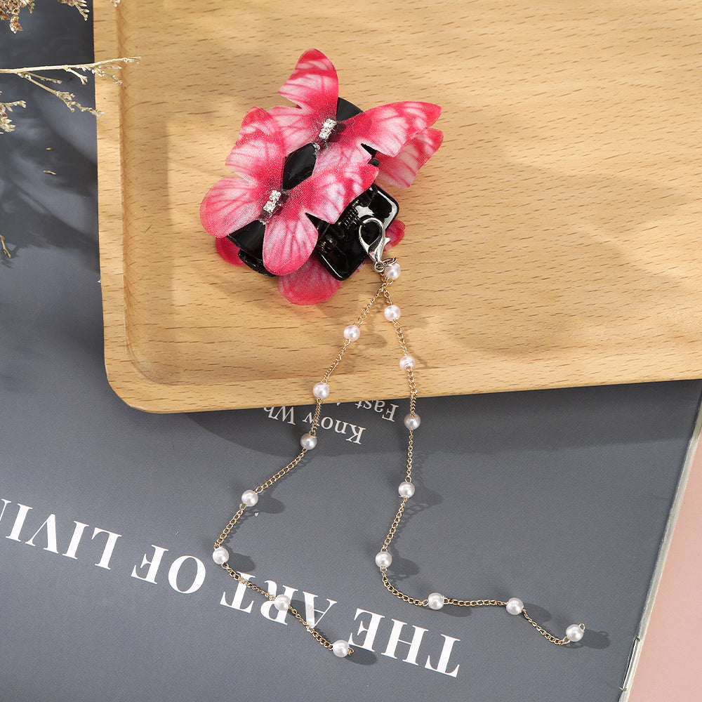 【Awaytr】CB1423 Double Butterfly Pearl Tassel Hair Clip