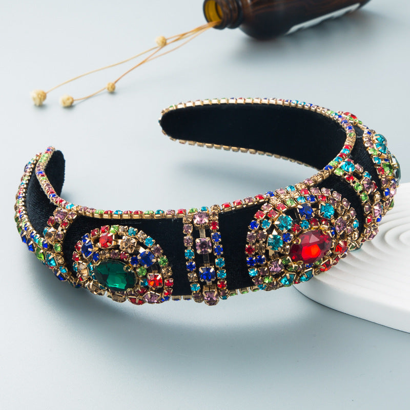 【Awaytr】SD0717 Gold velvet rhinestone wide-brimmed sponge headband