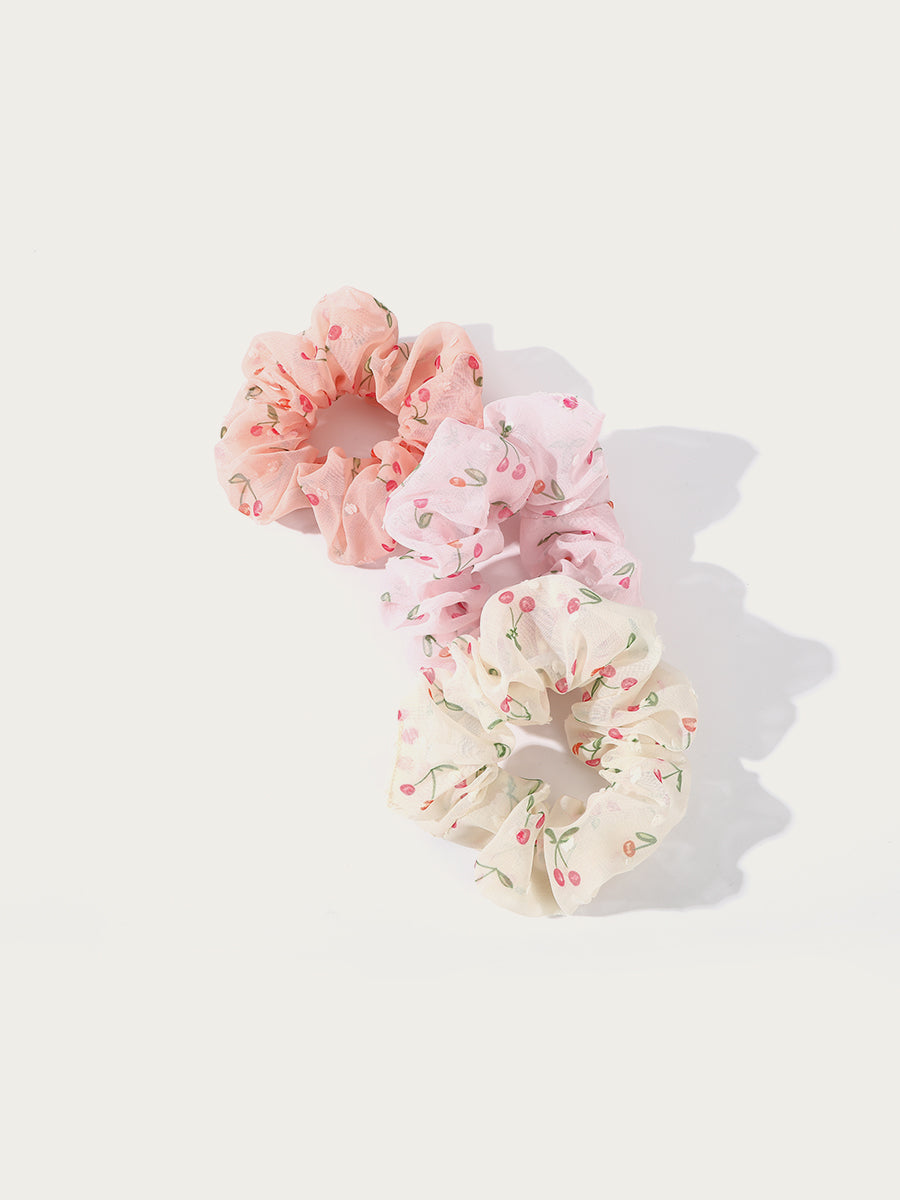 Cherry Print Yarn Scrunchies (3 Pcs)｜Awaytr®