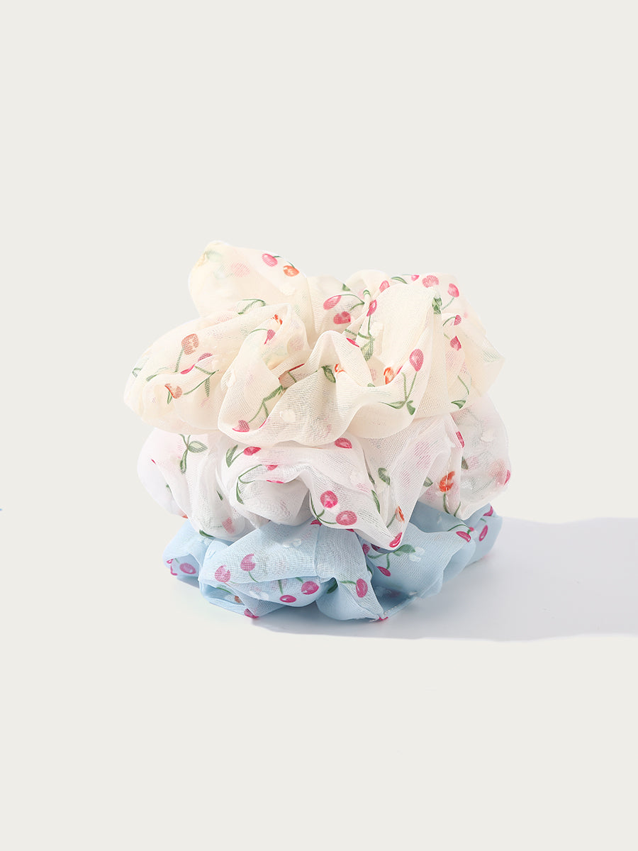 Cherry Print Yarn Scrunchies (3 Pcs)｜Awaytr®