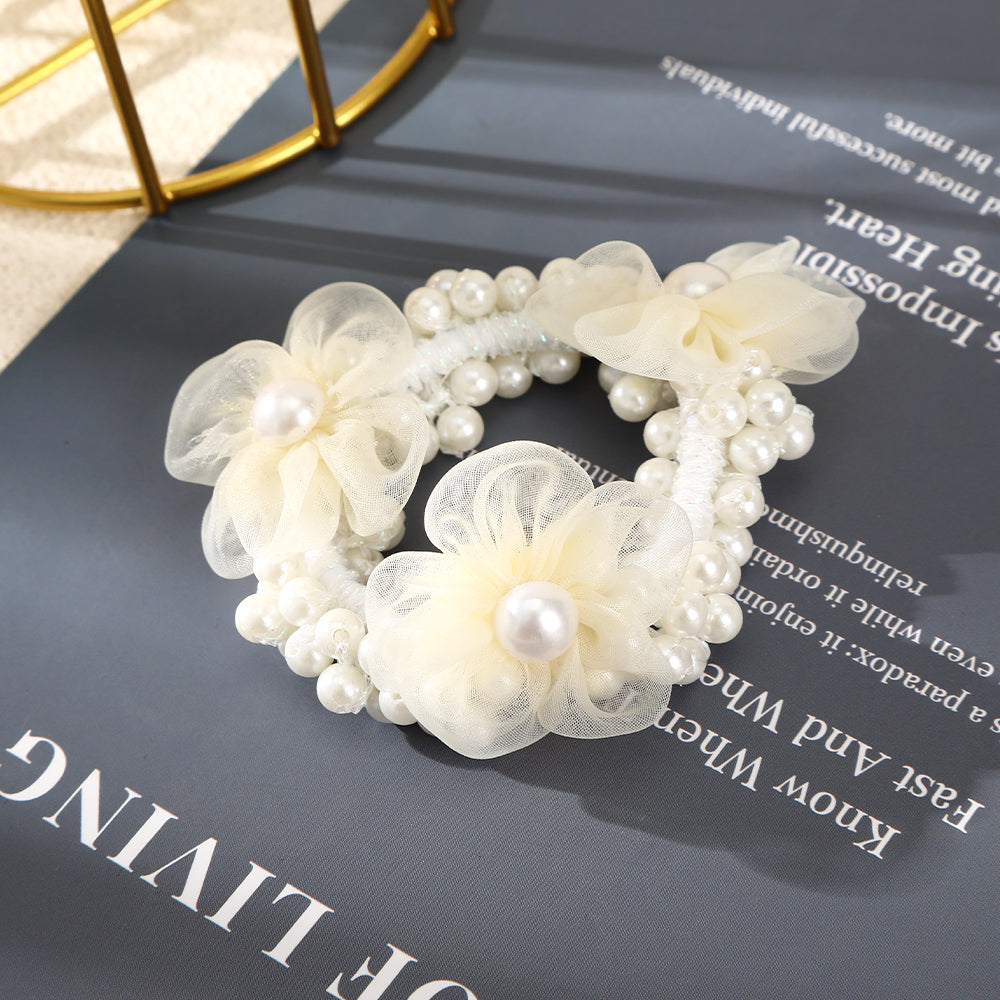 【Awaytr】CB1276 Mesh Pearl Flower Hair scrunchies