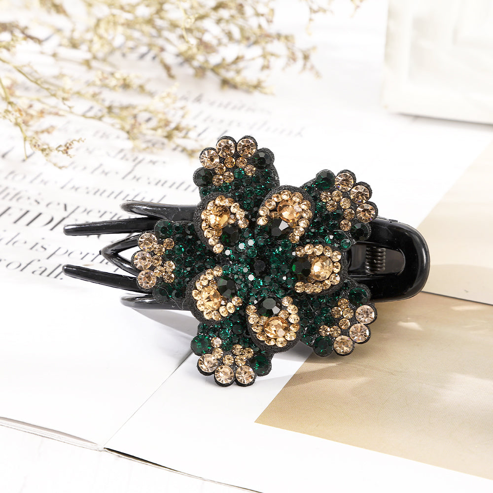 【Awaytr】CB1353 9cm Rhinestone Flower Tri-Tooth Hair Clip