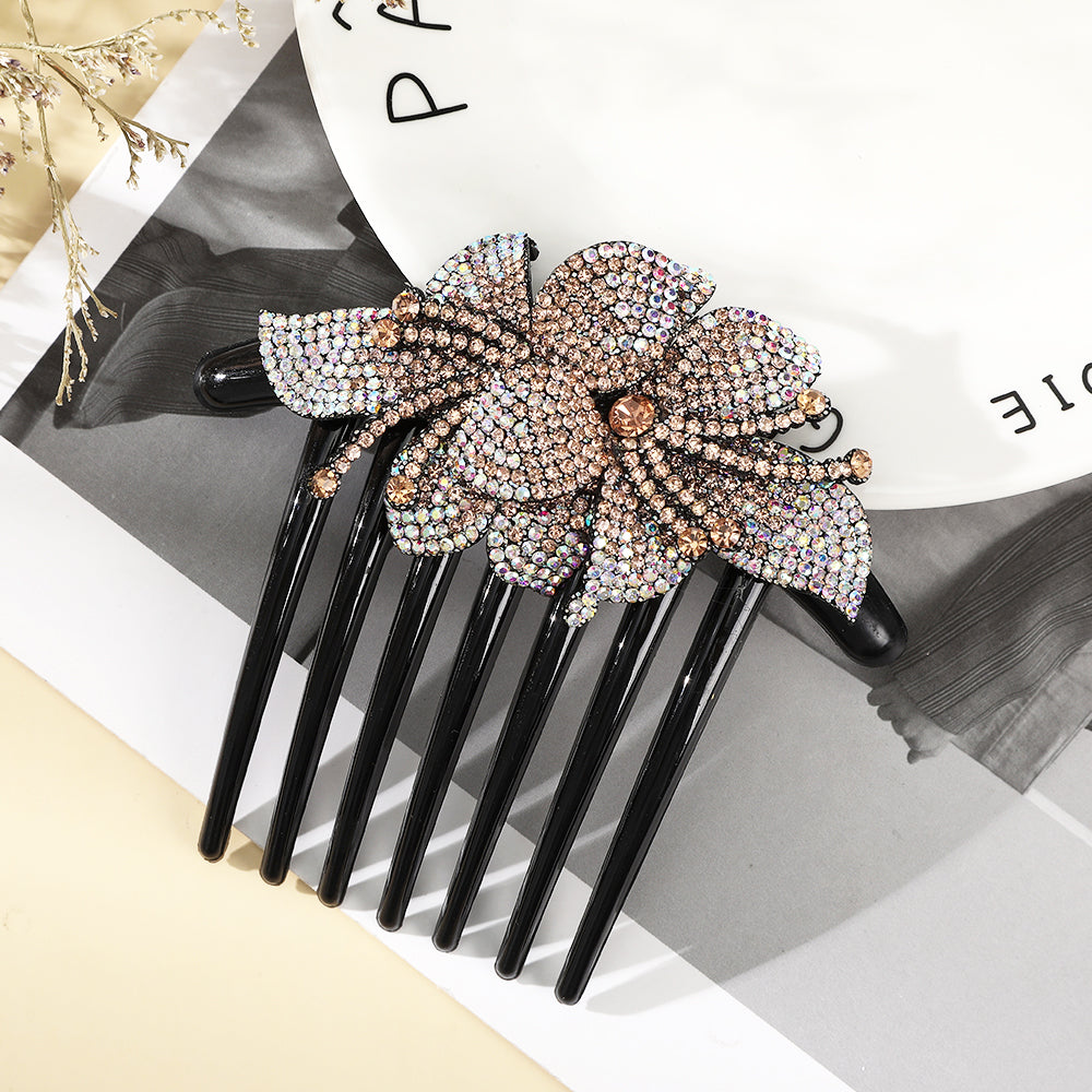 【Awaytr】 CB1335  10.5cm Rhinestone Flower Comb