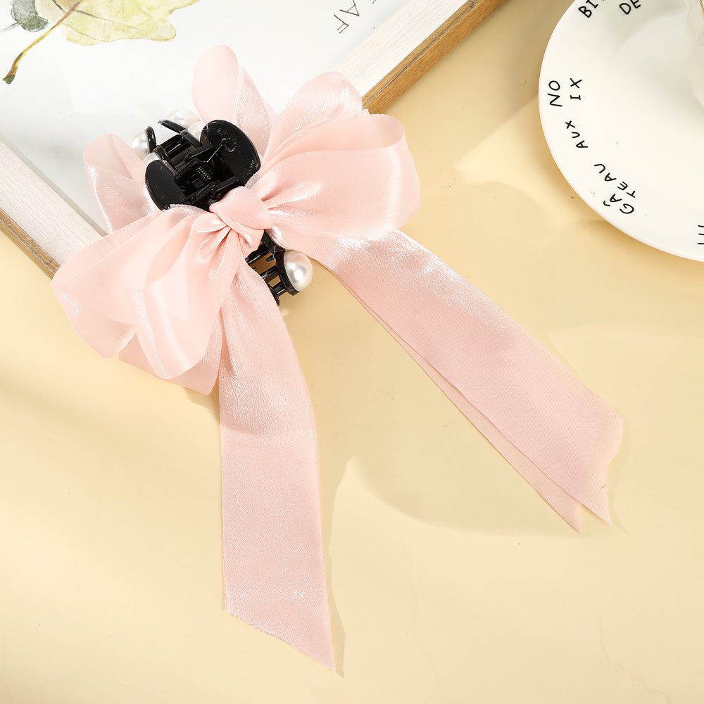 【Awaytr】CB1394 17cm Bow Knot Pearl Hair Clip