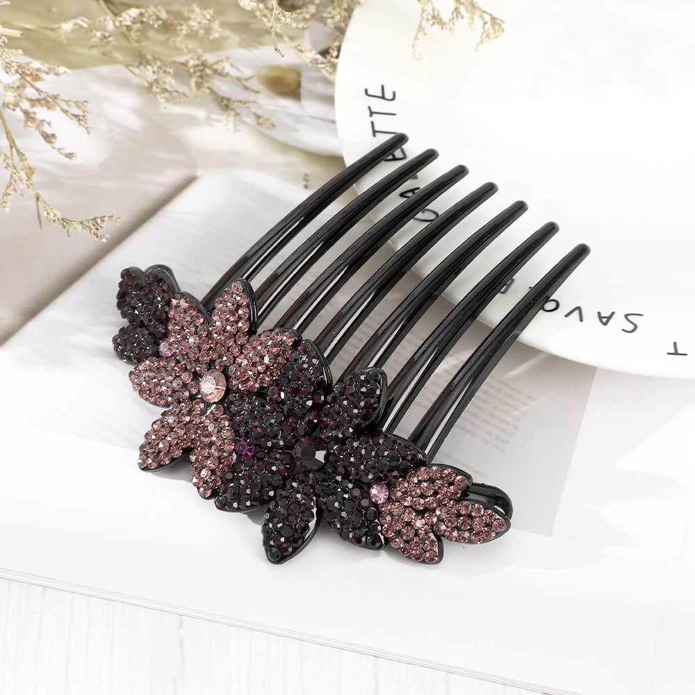 【Awaytr】 CB1351 10.5cm Rhinestone Flower Comb