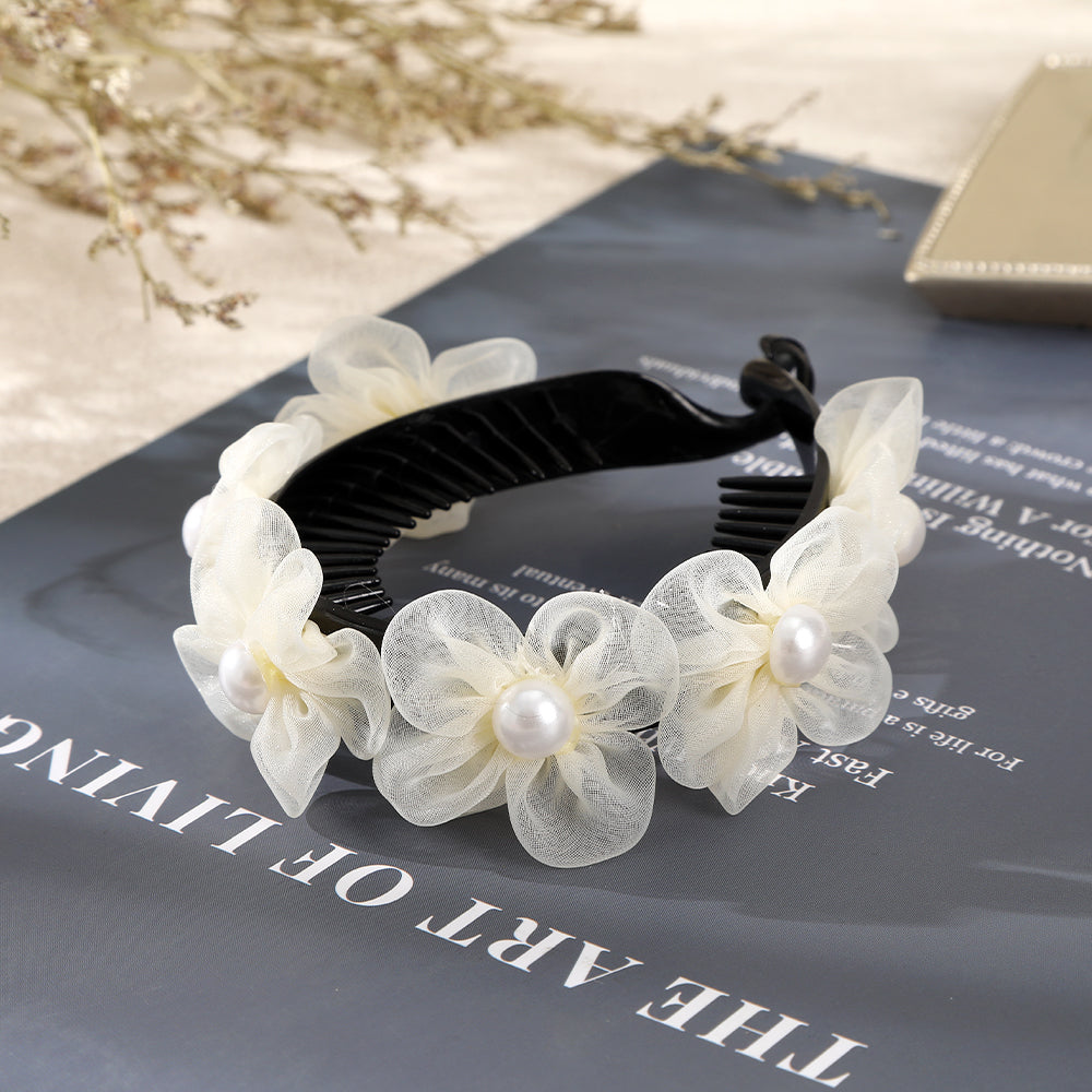 【Awaytr】CB1271  10cm Mesh Flower Pearl Hair Clip