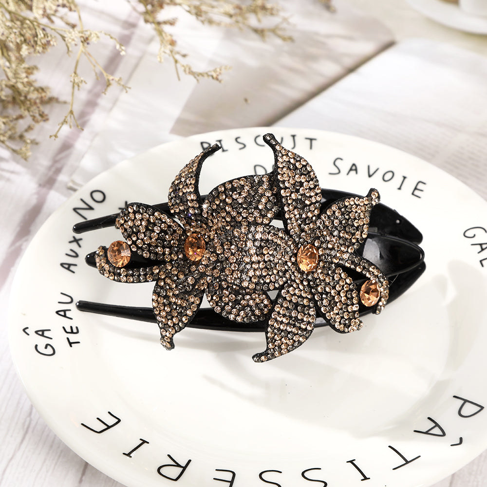 【Awaytr】CB1349 11cm Rhinestone Double Flower Hair Clip