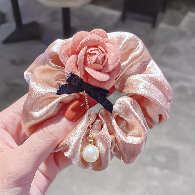 【Awaytr】CB1780 Rose Flower Pearl Large hair scrunchie