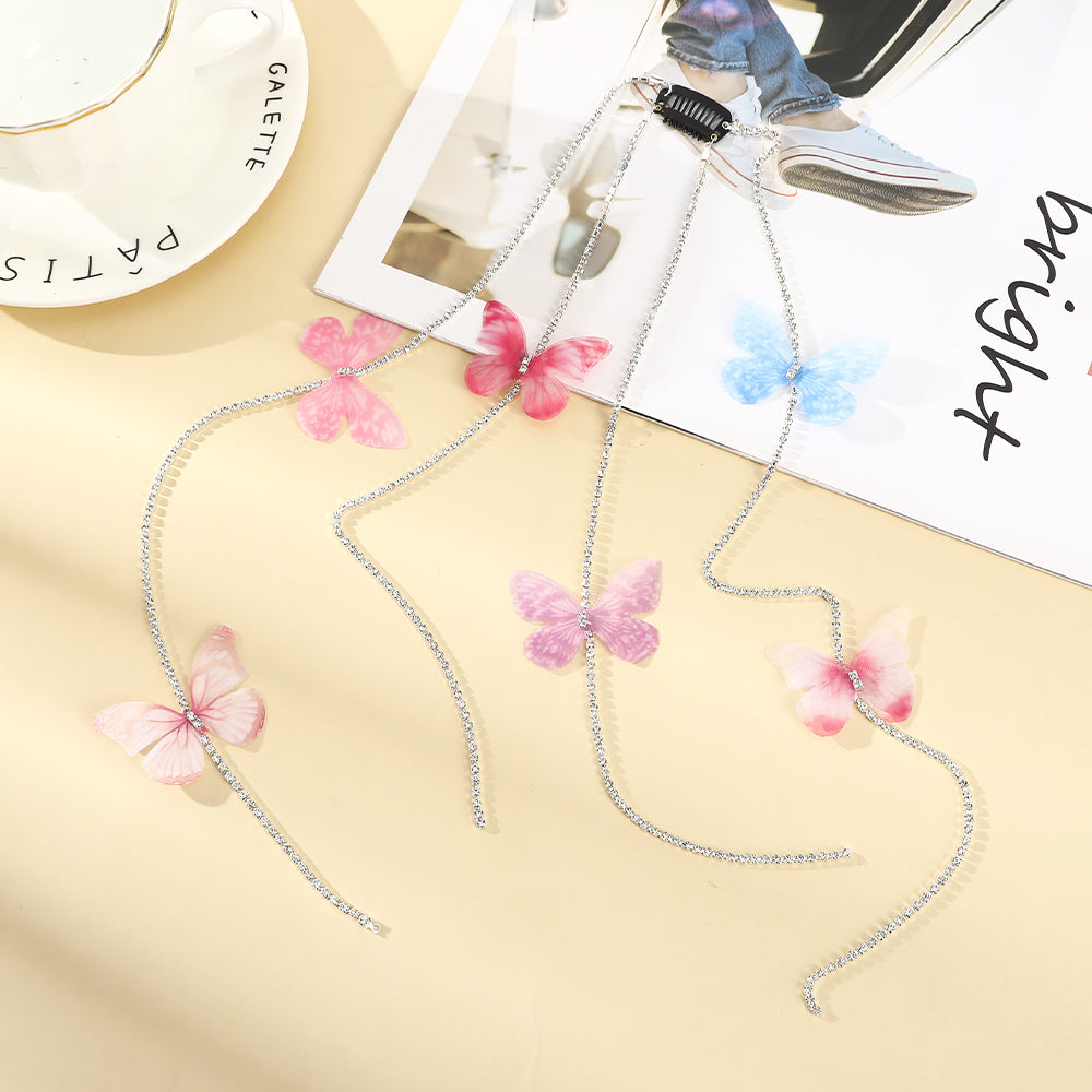 【Awaytr】CB1386 Butterfly Rhinestone Tassel Hair Clip