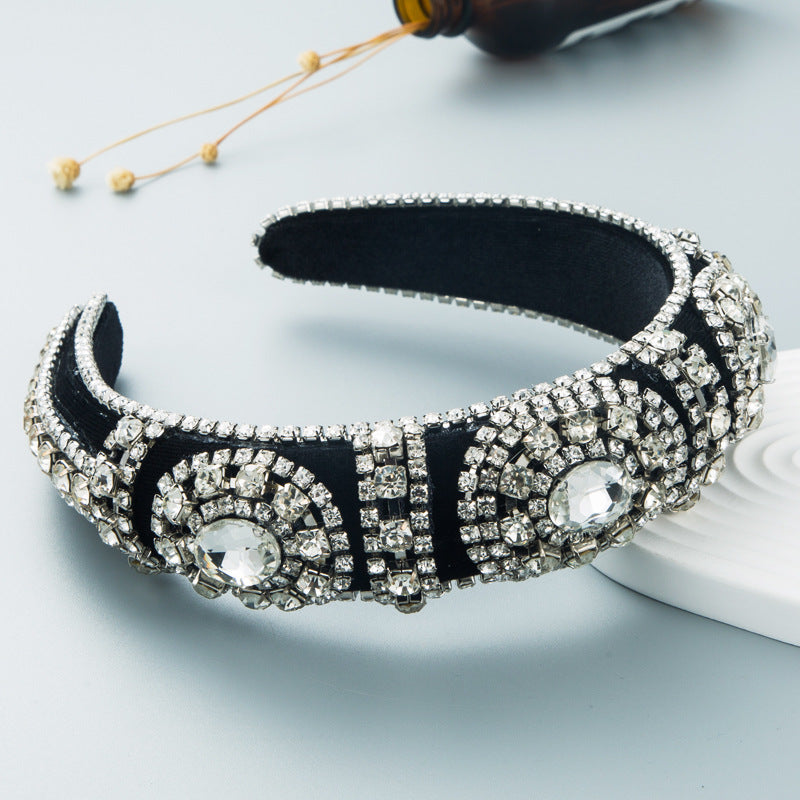 【Awaytr】SD0717 Gold velvet rhinestone wide-brimmed sponge headband