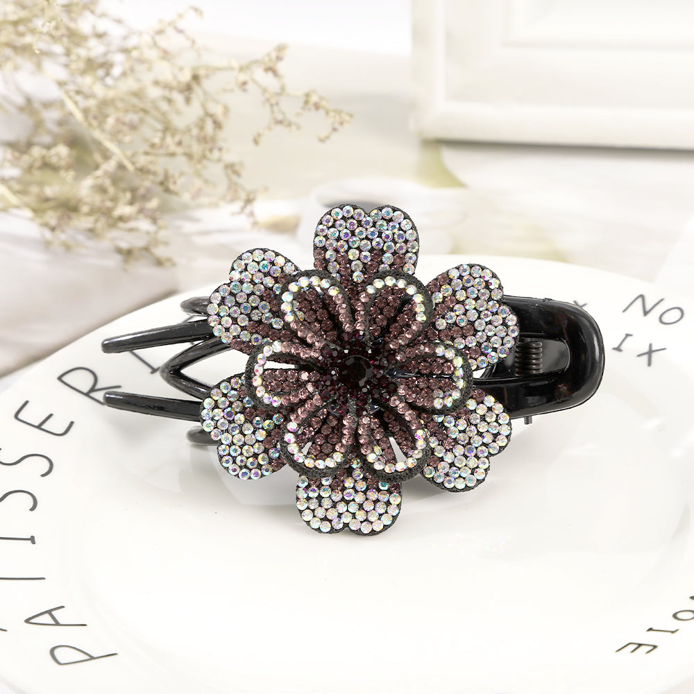 【Awaytr】CB1350 9cm Rhinestone Double Flower Hair Clip