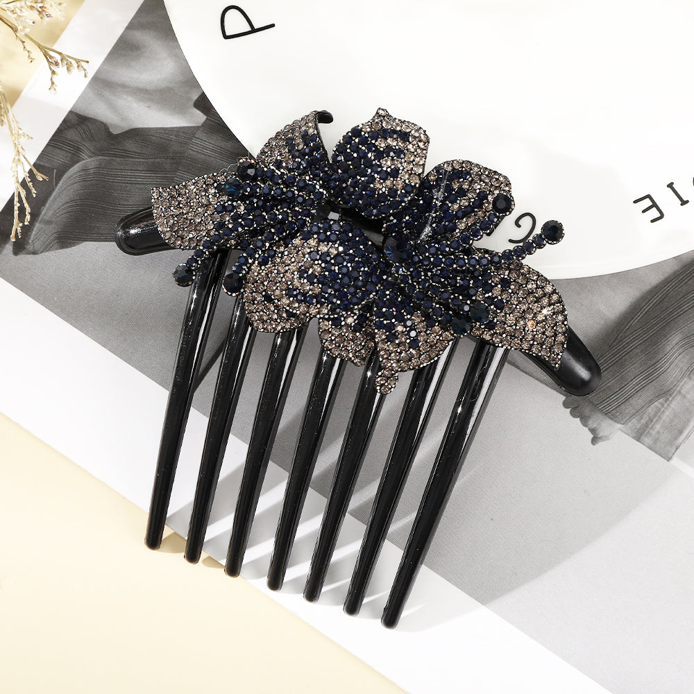 【Awaytr】 CB1335  10.5cm Rhinestone Flower Comb