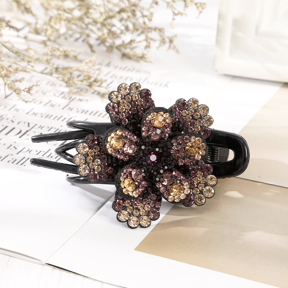 【Awaytr】CB1353 9cm Rhinestone Flower Tri-Tooth Hair Clip