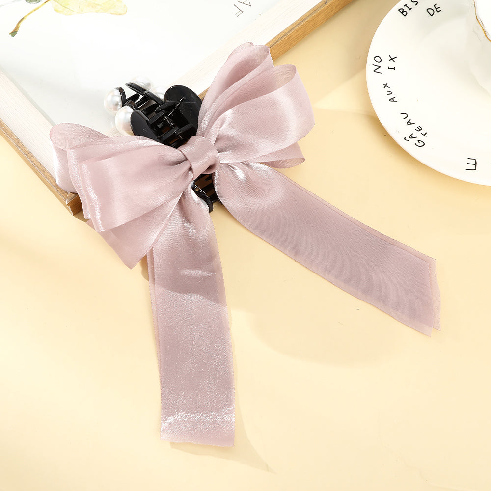 【Awaytr】CB1394 17cm Bow Knot Pearl Hair Clip