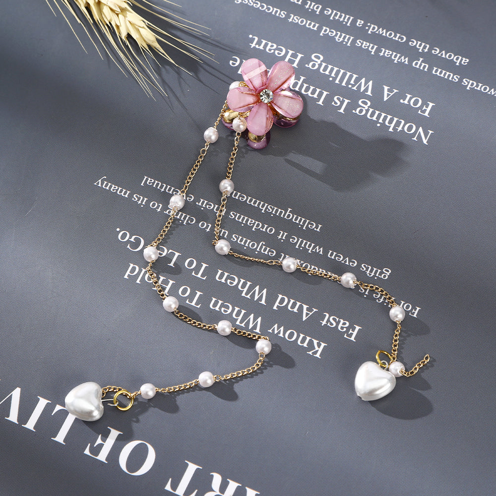 CB1433 Small flower pearl tassel hair clip