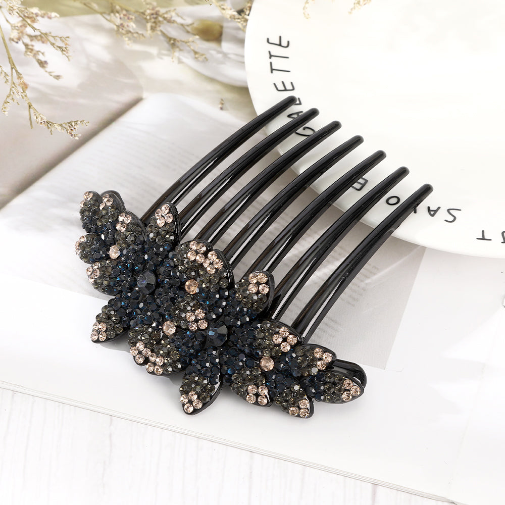 【Awaytr】 CB1351 10.5cm Rhinestone Flower Comb