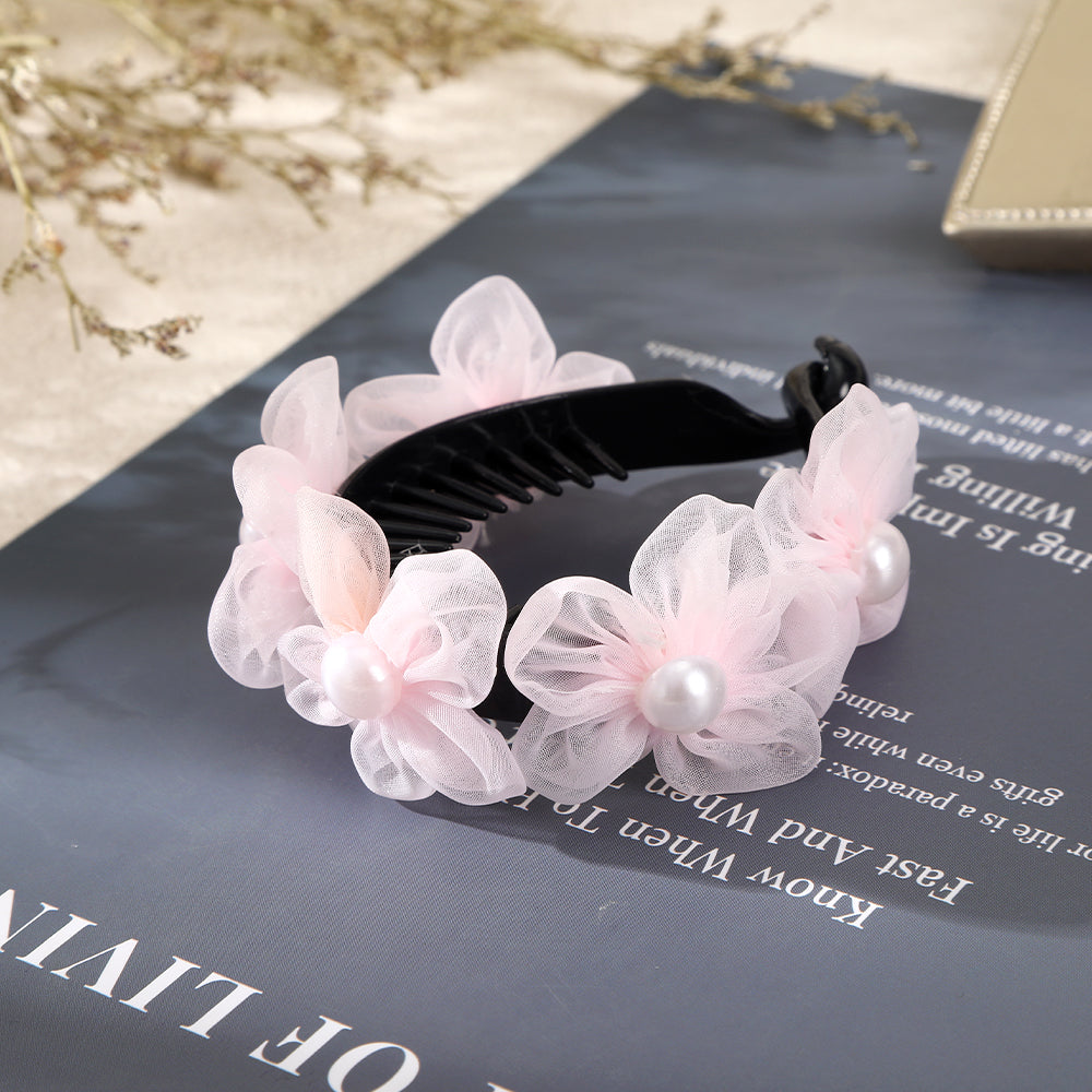 【Awaytr】CB1271  8.5cm Mesh Flower Pearl Hair Clip