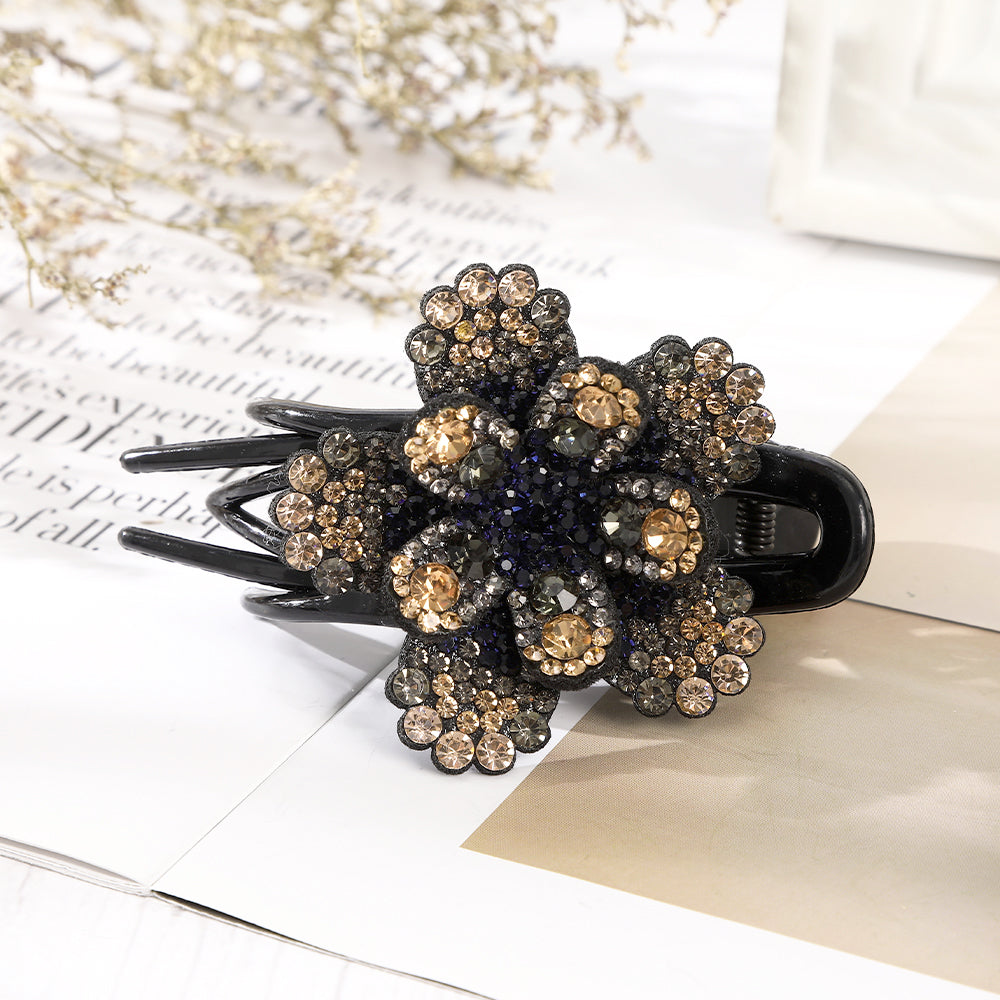 【Awaytr】CB1353 9cm Rhinestone Flower Tri-Tooth Hair Clip