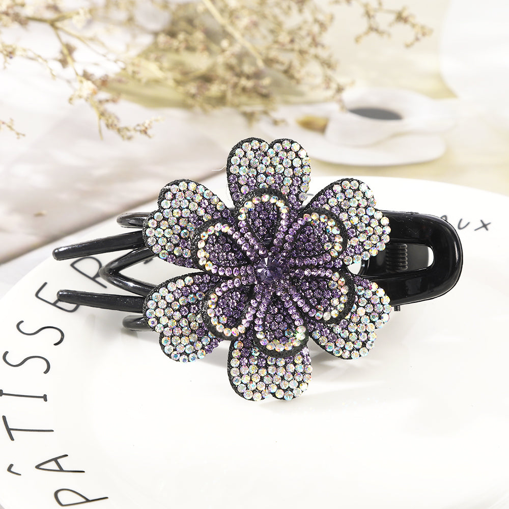 【Awaytr】CB1350 9cm Rhinestone Double Flower Hair Clip