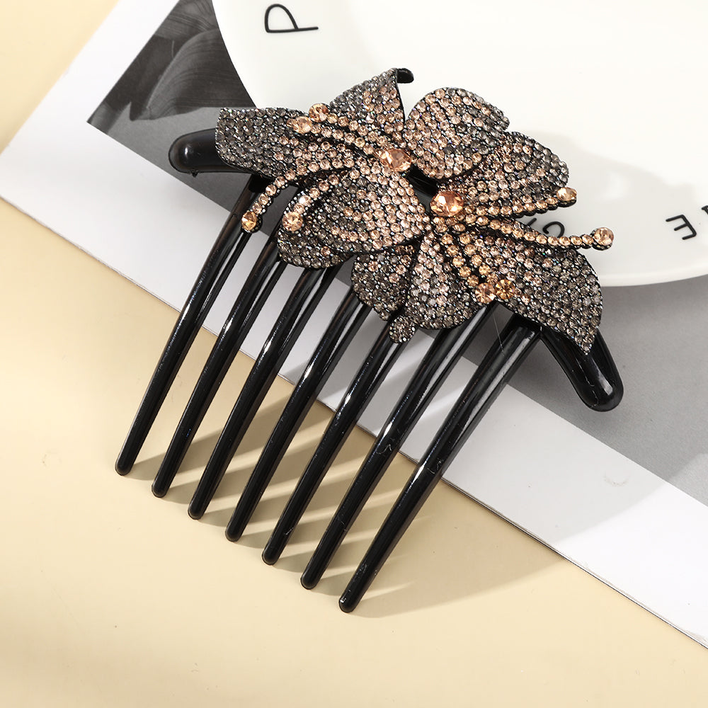 【Awaytr】 CB1335  10.5cm Rhinestone Flower Comb