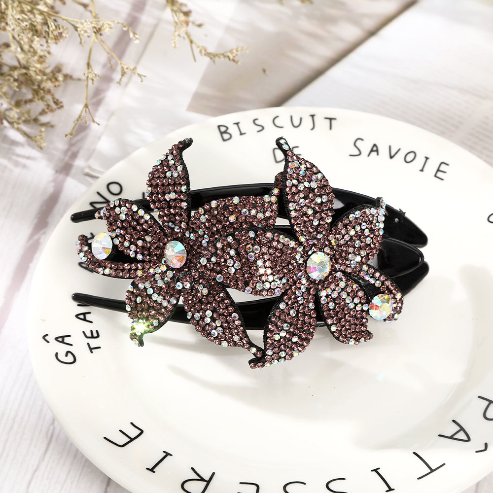 【Awaytr】CB1349 11cm Rhinestone Double Flower Hair Clip