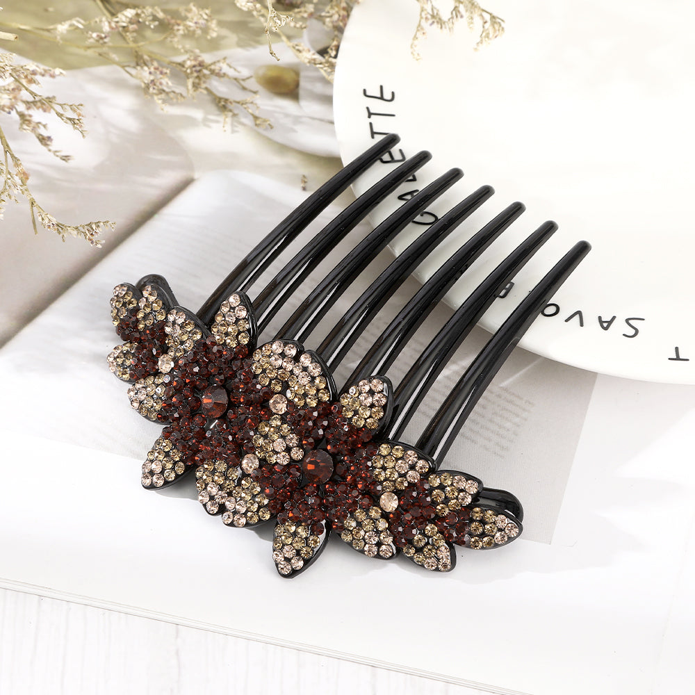 【Awaytr】 CB1351 10.5cm Rhinestone Flower Comb