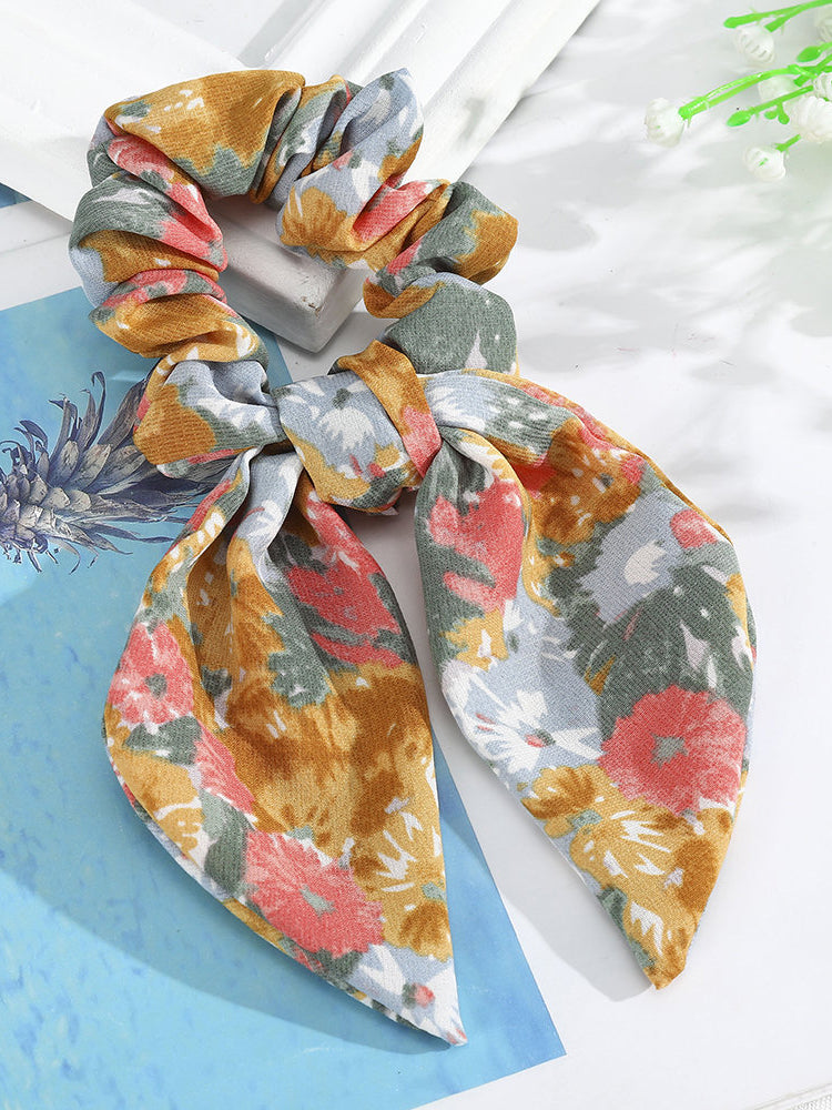 Elastic Flower Print Bow Scrunchies｜Awaytr®